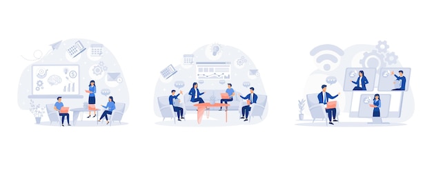 flujo de trabajo empresarial Equipo de negocios corporativos que tiene una reunión en una sala de oficina virtual trabajo remoto