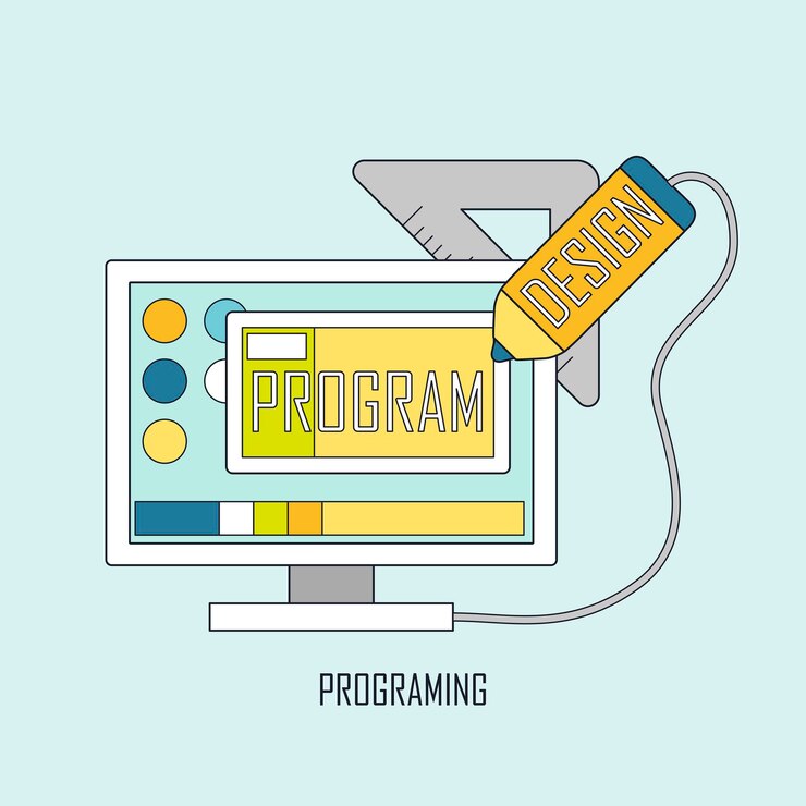 Vector flujo de trabajo del programador para codificación web en estilo de línea fina