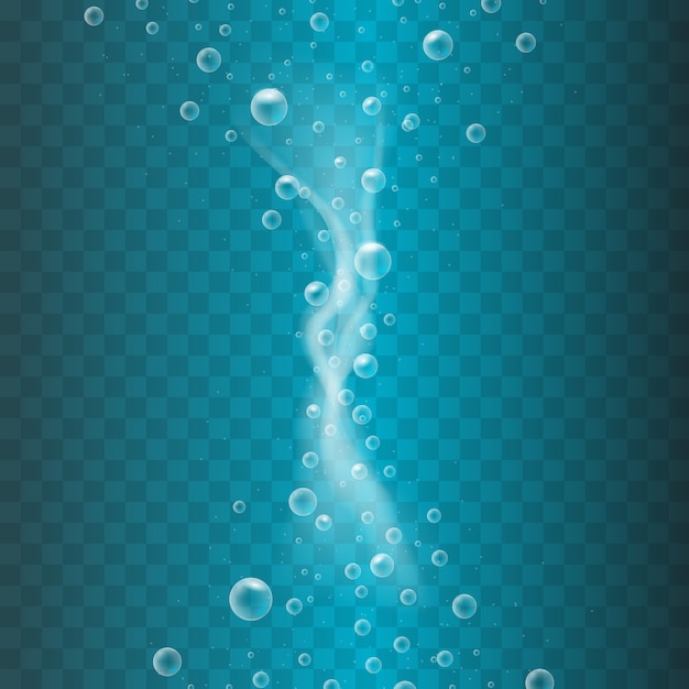 Vector fluyen burbujas de aire bajo el agua. burbujas transparentes bajo el agua. . illustratoin