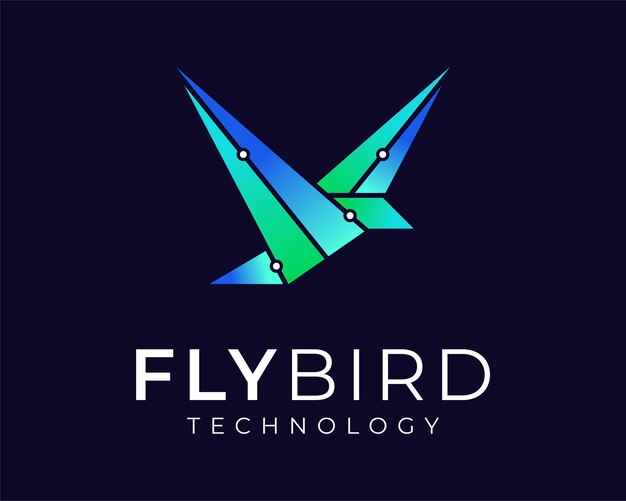 Fly Bird Wing Flight Robot Machine Tecnología Digital Futurista Origami Shape Vector Logo Design