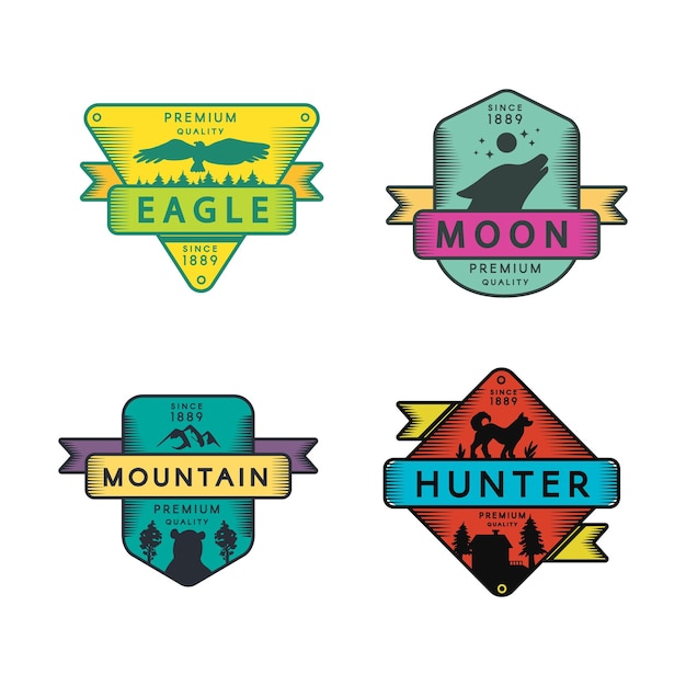 Vector fly eagle y hunter moon and mountain set logo