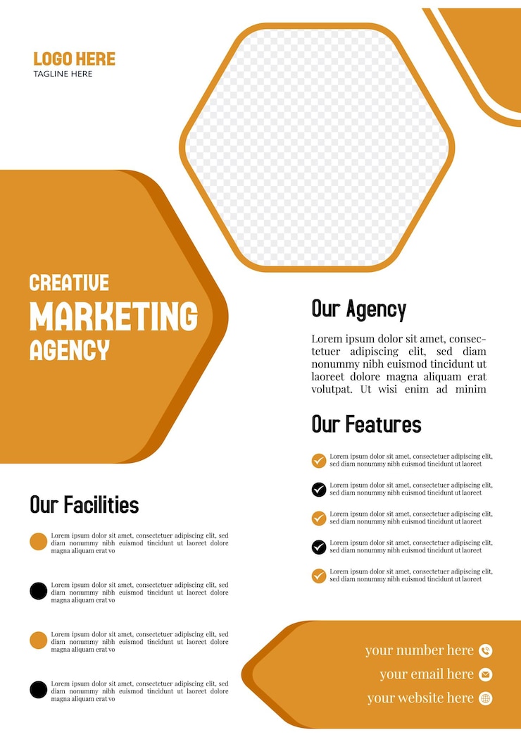 Vector flyer de la agencia de marketing creativo para la promoción de servicios y campañas digitales