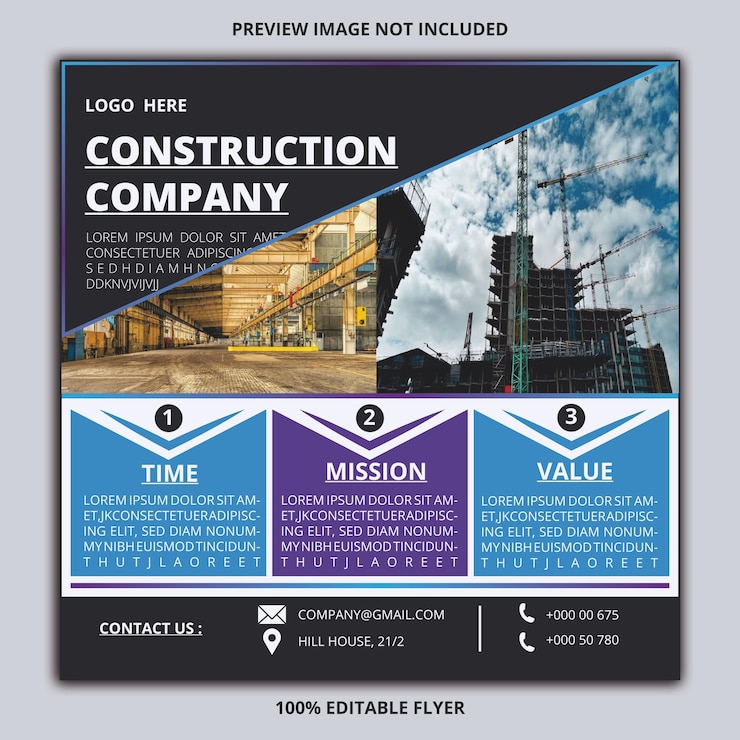 Vector flyer de la compañía de construcción para una publicación en las redes sociales