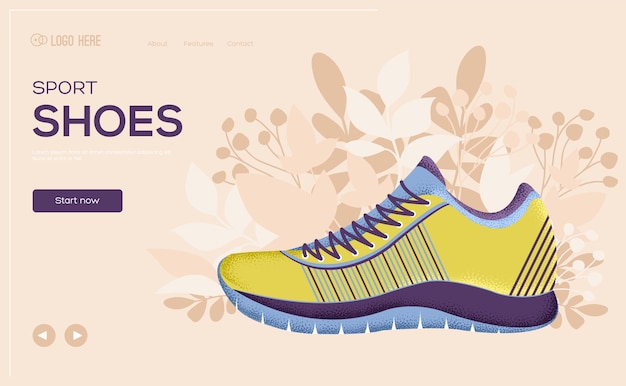 Flyer de concepto de tienda de calzado deportivo, banner web, encabezado de interfaz de usuario, ingresar al sitio. .