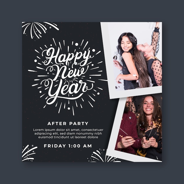 Flyer cuadrado para fiesta de año nuevo