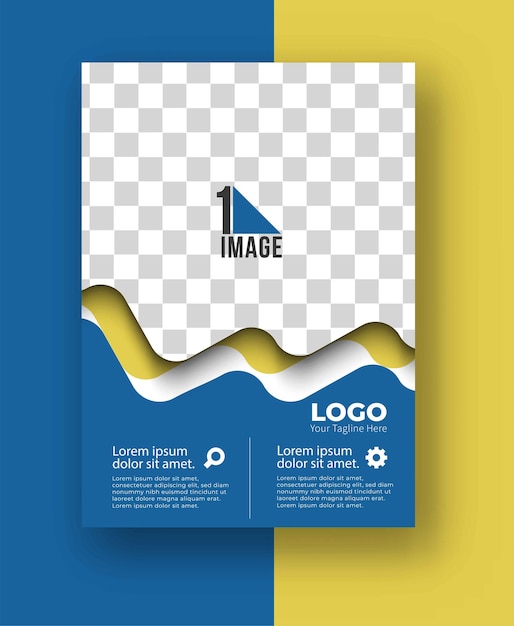 Flyer empresarial con espacio de imagen y logo.