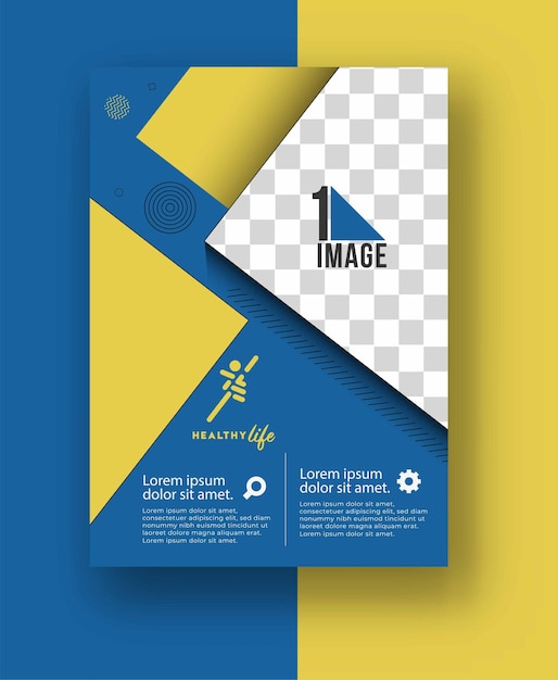 Flyer empresarial con espacio de imagen y logo.