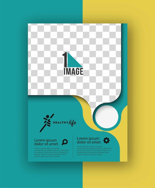 Flyer empresarial con espacio de imagen y logo.