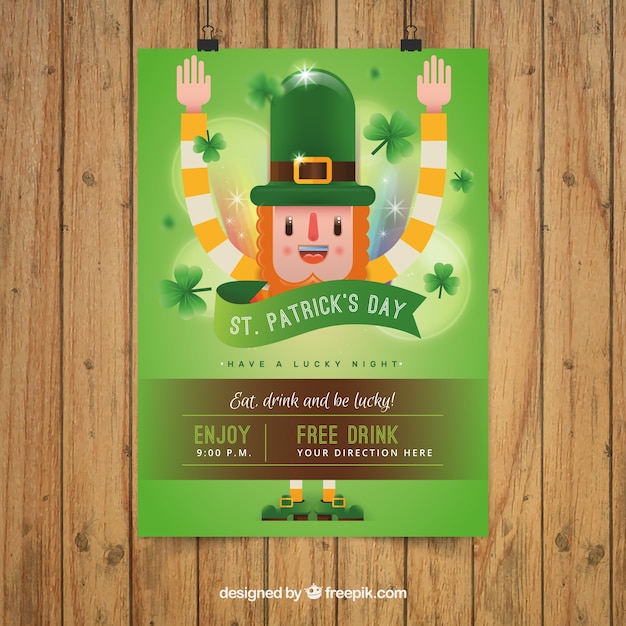 Vector flyer de fiesta de san patricio con leprechaun