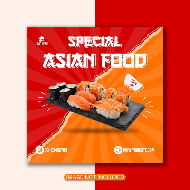 flyer de menú de comida asiática diseño de publicación de redes sociales vector premium