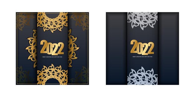 Flyer template 2022 feliz navidad negro con adorno dorado abstracto