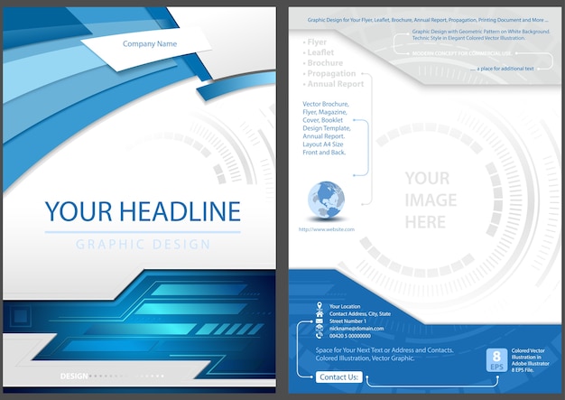 Flyer template diseño frontal y posterior en blue tech style