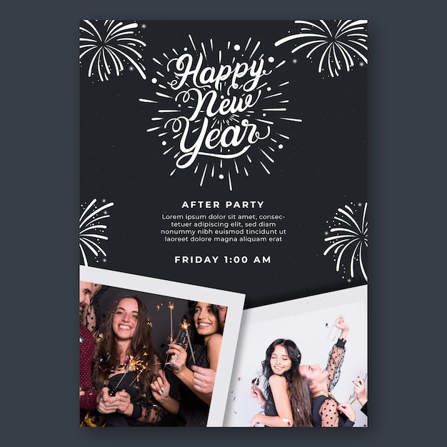 Flyer vertical para fiesta de año nuevo.