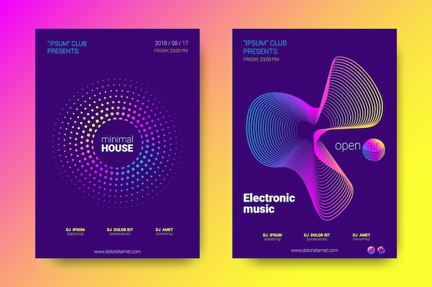 Flyers para fiesta nocturna de musica electronica