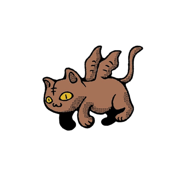 Flying Cat Vector Clip Art Ilustración con estilo Vintage