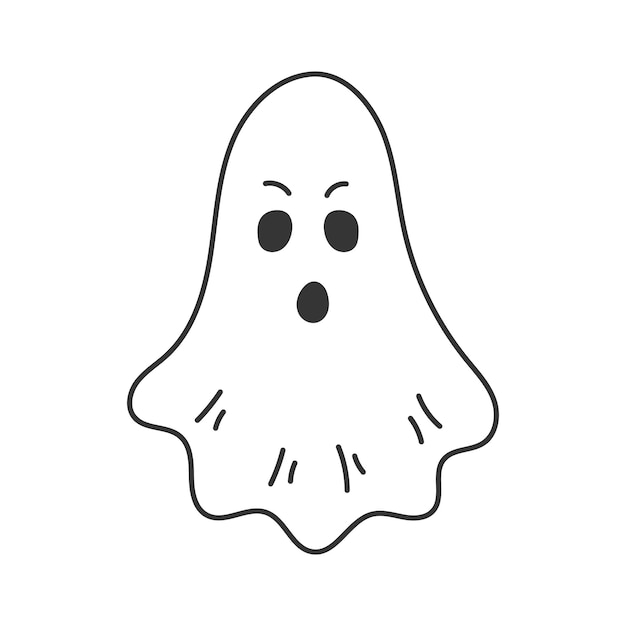 Flying Ghost Doodle Ilustración vectorial de líneas de dibujos animados