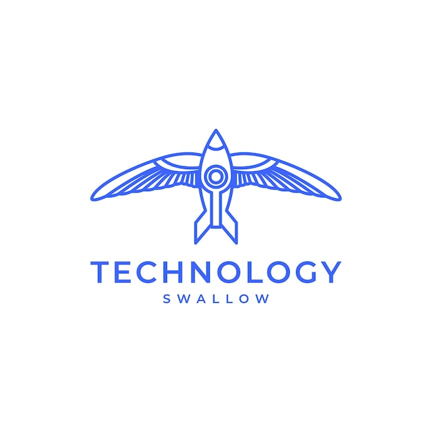 Flying golondrina pájaro alas libertad tecnología cohete logotipo diseño vector icono ilustración plantilla