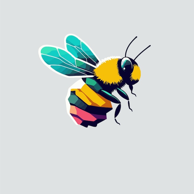 Flying honey bee bumblebee character logo mascota flat vector