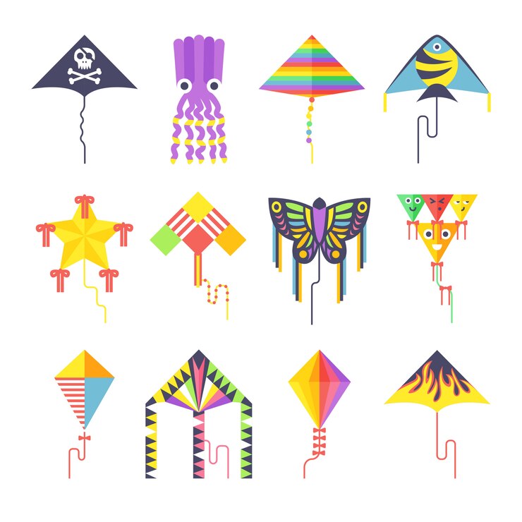Vector flying kite vector collection isolated