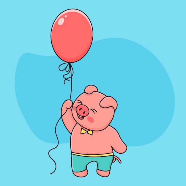 Vector flying piggy con globo