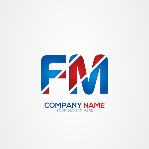 FM o MF Creative Modern Letters Diseño del logotipo Elemento rojo y azul