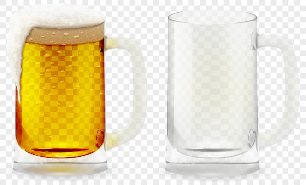 Vector foamy beer glass realista 3d.