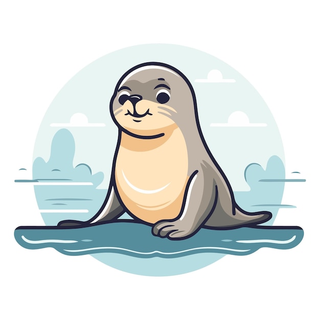 Vector una foca linda en el agua al estilo de los dibujos animados