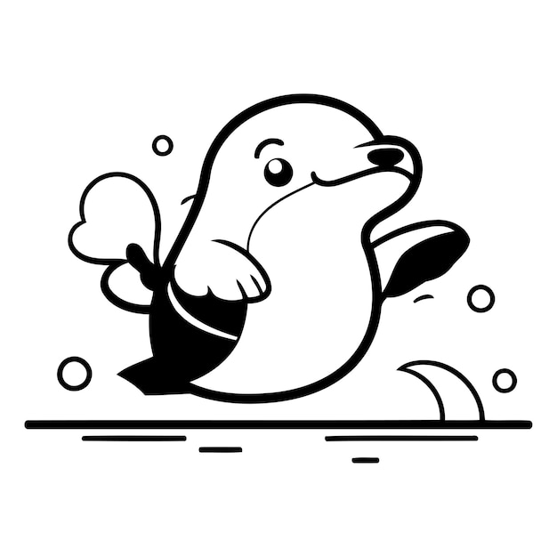 Vector una foca linda saltando en las olas ilustración vectorial en estilo plano