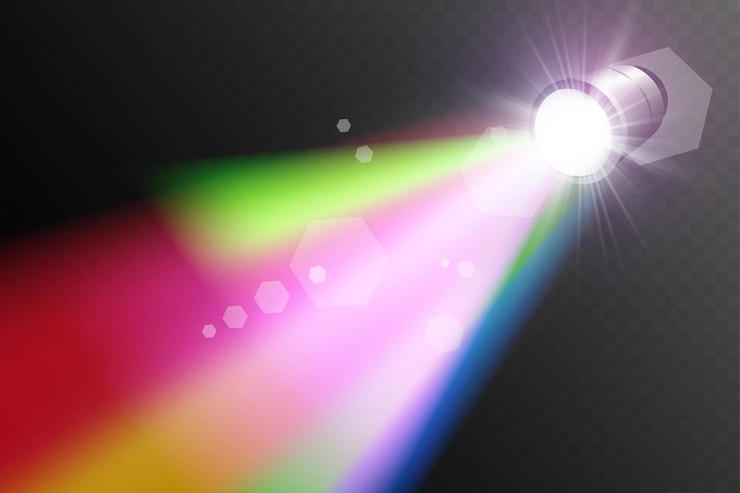 Vector el foco del arco iris los haces de luz del espectro del vector de la lente efecto de destello el arco iris mágico brilla