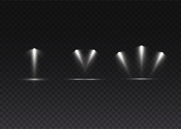 El foco brilla en el escenario. luz uso exclusivo efecto de luz de flash de lente luz de una lámpara o foco. escena iluminada podio bajo los reflectores.
