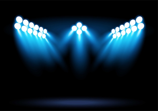 Vector foco de iluminación azul brillante de la arena del estadio