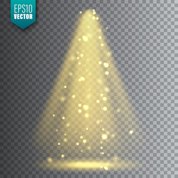 Foco vectorial Brillante haz de luz brillante de Navidad con destellos Efecto de brillo realista transparente Iluminación de escenario