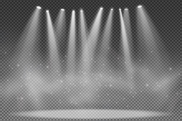 Focos aislados sobre fondo transparente. Proyector para el podio. Efecto de luz para una discoteca.