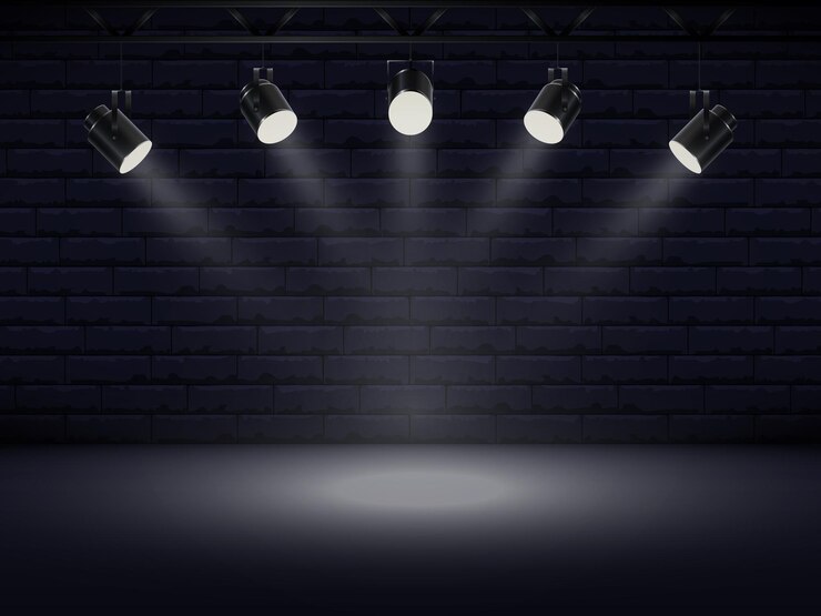 Vector focos con escenario brillante de luz blanca brillante