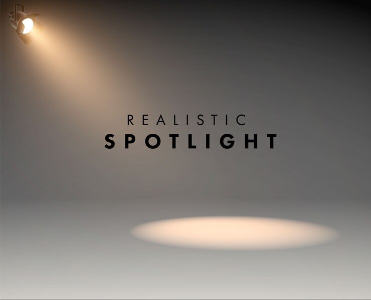 Vector focos realistas con luz blanca brillante brillante escenario. estudio. proyector de forma de efecto iluminado, ilustración del proyector para iluminación de estudio