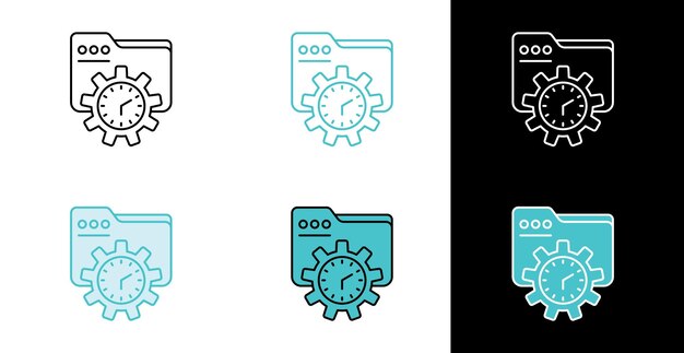 Folder with settings and timer icon for task configuration in line and fill style
