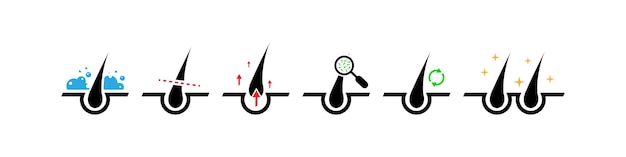 Folículos capilares Icono de tratamiento y cuidado del cabello Etiqueta de champú vectorial aislada en blanco