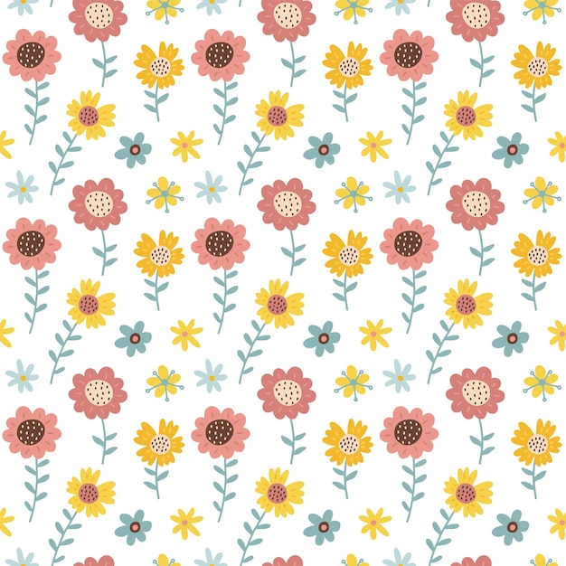 Folk de patrones sin fisuras con flores de primavera hojas y ramas vector de fondo para varios absract
