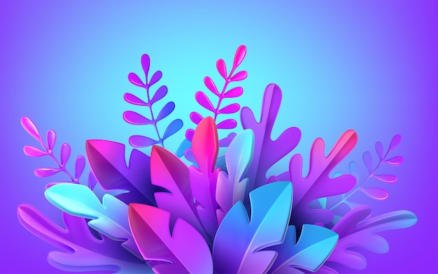 Follaje 3D brillante y elegante al estilo del neomorfismo del diseño web. Plantilla para banner publicitario, flyer, flyer, poster, página web. Ilustración de vector EPS10