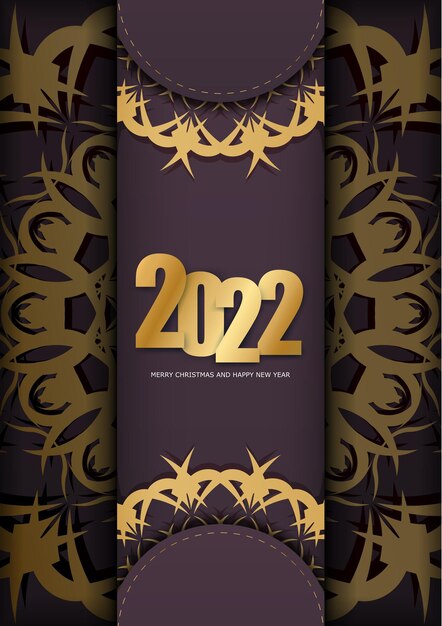 Folleto 2022 feliz año nuevo color burdeos con patrón dorado abstracto