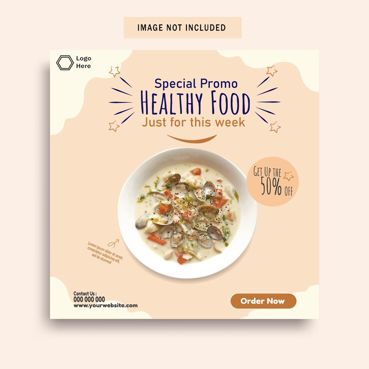Folleto de alimentos saludables de vector o plantilla de redes sociales
