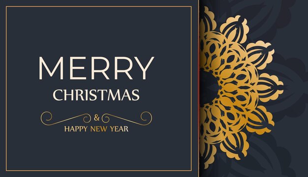 Folleto azul oscuro de feliz navidad y feliz año nuevo con adornos dorados de lujo