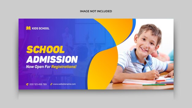 Folleto de banner web de publicación en redes sociales de admisión escolar para niños modernos y plantilla de diseño de portada de facebook