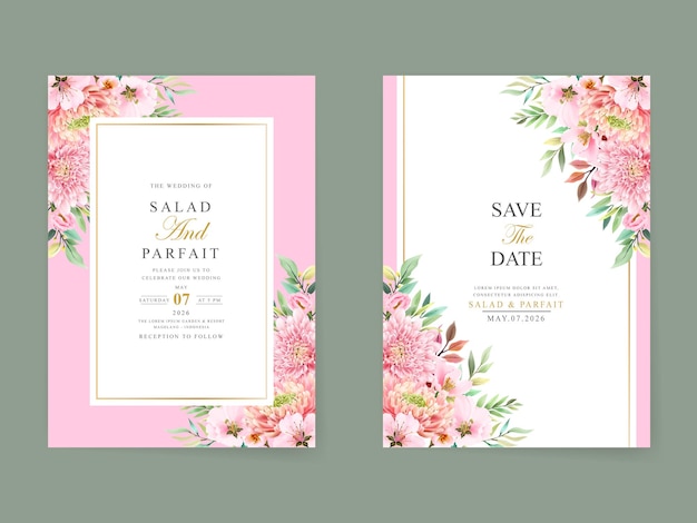 un folleto con un borde floral y un fondo rosa con un patrón floral