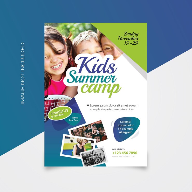 Vector folleto de campamento de verano para niños
