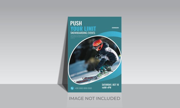 Vector folleto del campeonato del torneo de snowboard, plantilla de póster