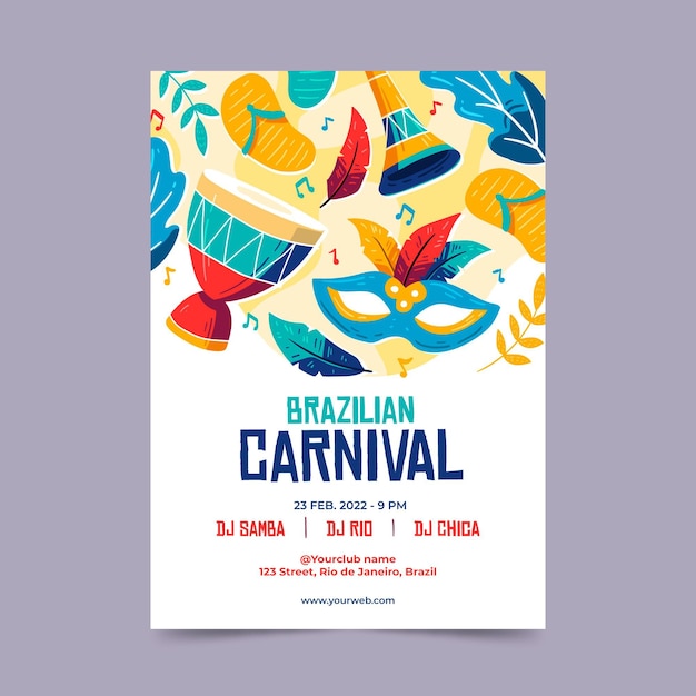 Folleto de carnaval brasileño dibujado a mano