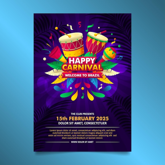 Vector folleto de carnaval brasileño de moda con elementos coloridos y fondo azul oscuro