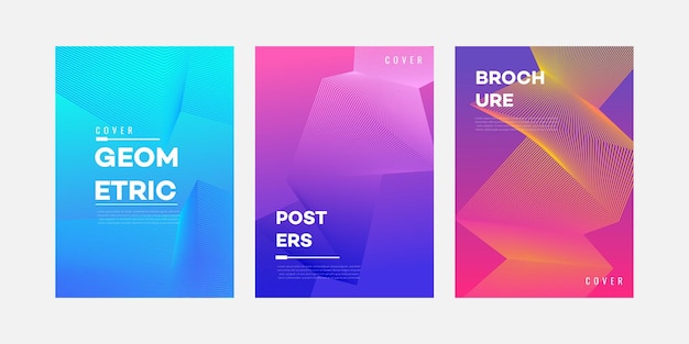 El folleto de carteles de gradiente geométrico cubre las plantillas de diseño