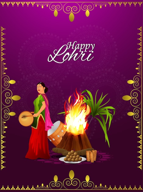 Folleto de celebración de lohri con ilustración creativa